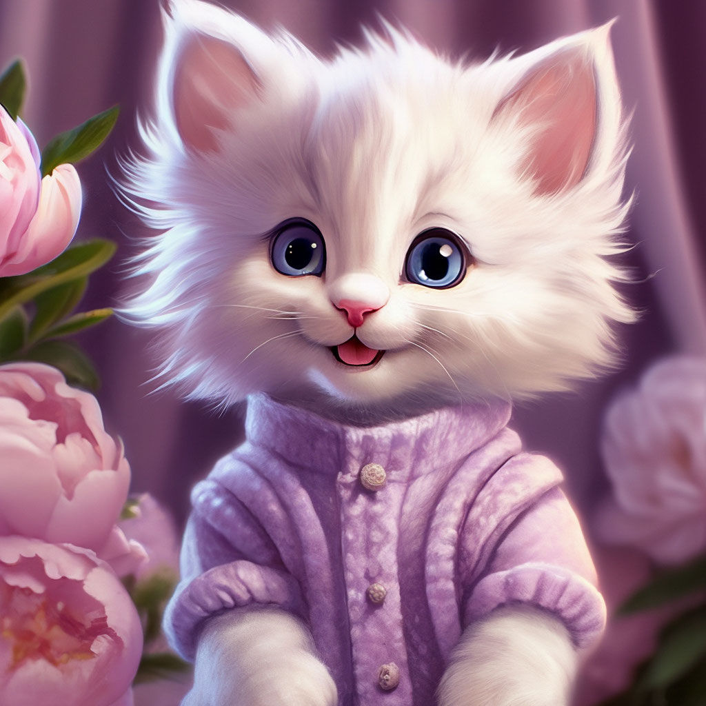 Котенок улыбается.