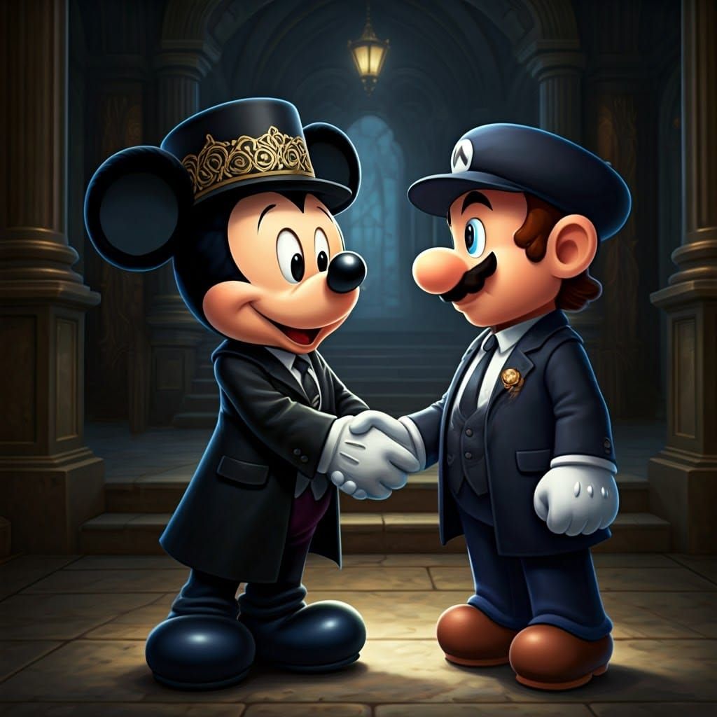 Mickey Mouse and Mario in Traditional Jewish Attire