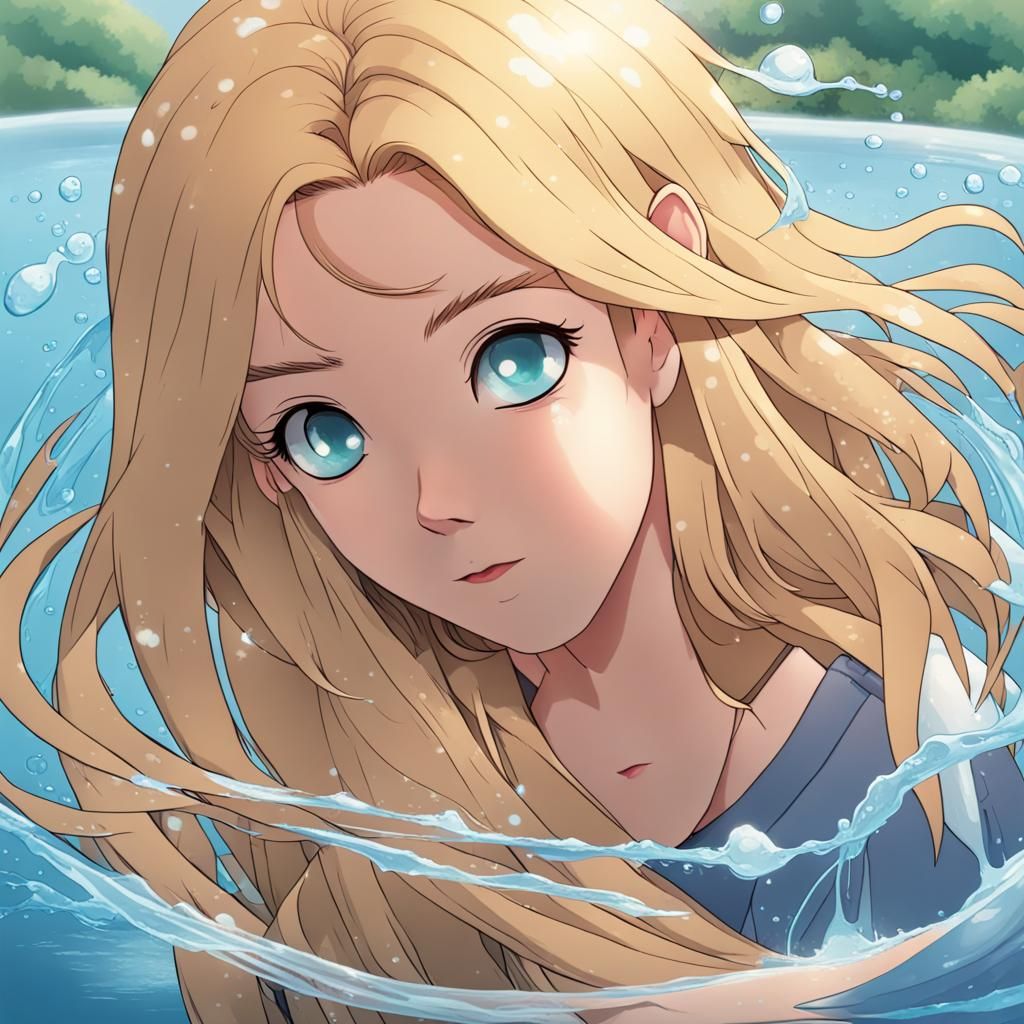 a girl with blond hair and brown eyes and water powers
