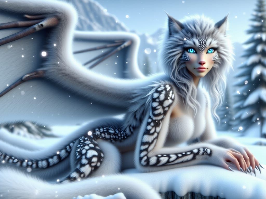 <lora:FiosFemDragons:3.0> Snow Leopard FemDragon (1)