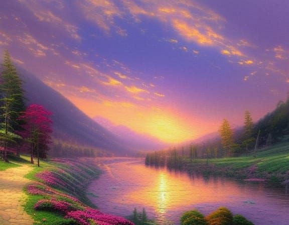Sunset over the river