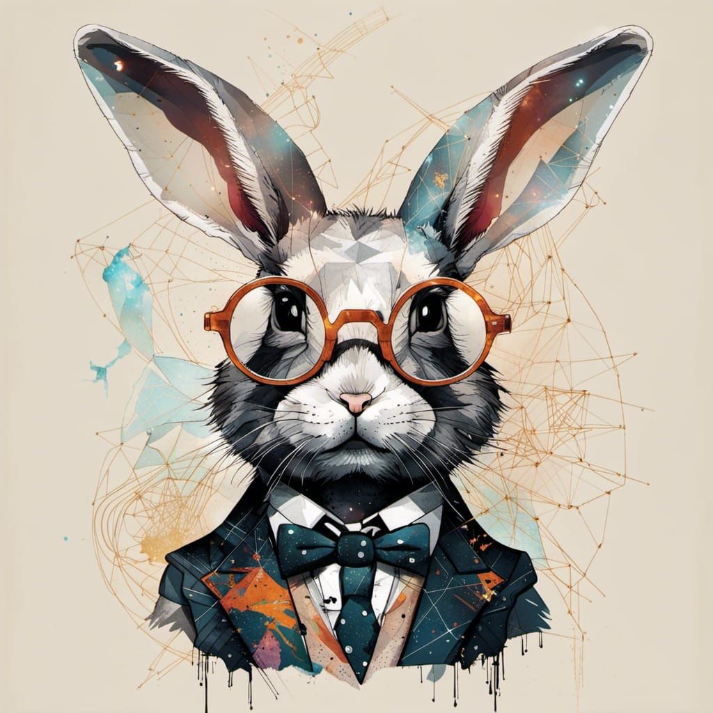 Rabbit in waistcoat with glasses  by @Mak