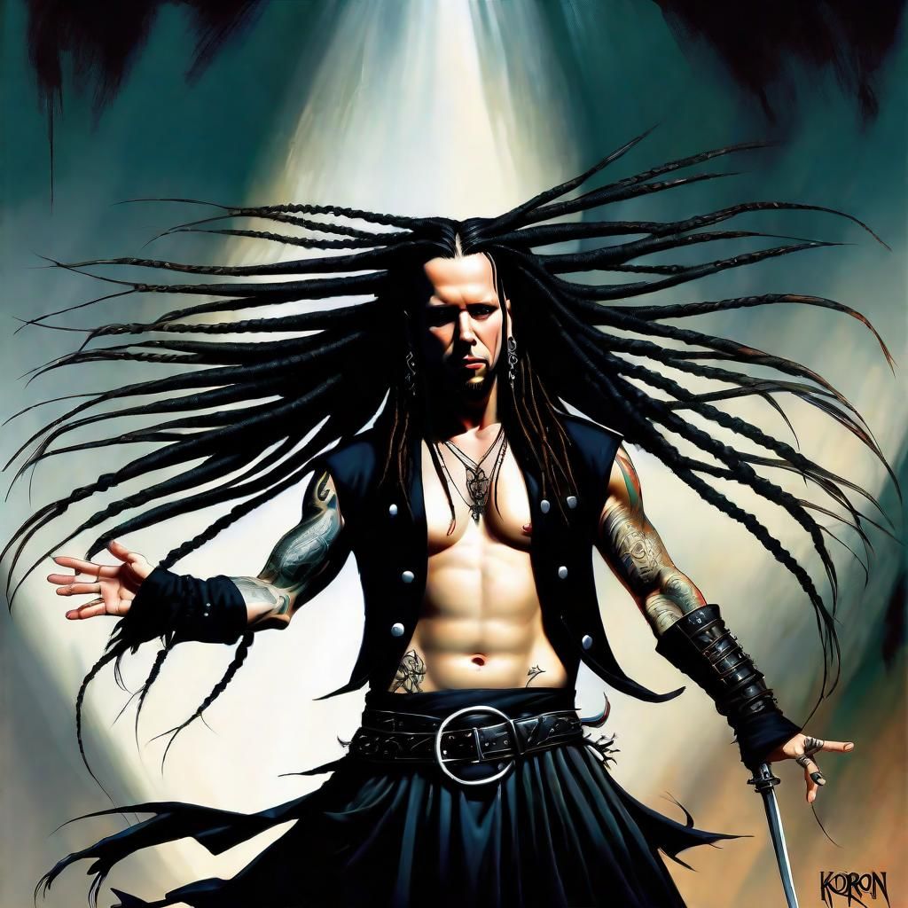 jonathan davis korn long hair dreads kilt Digital painting style of ...