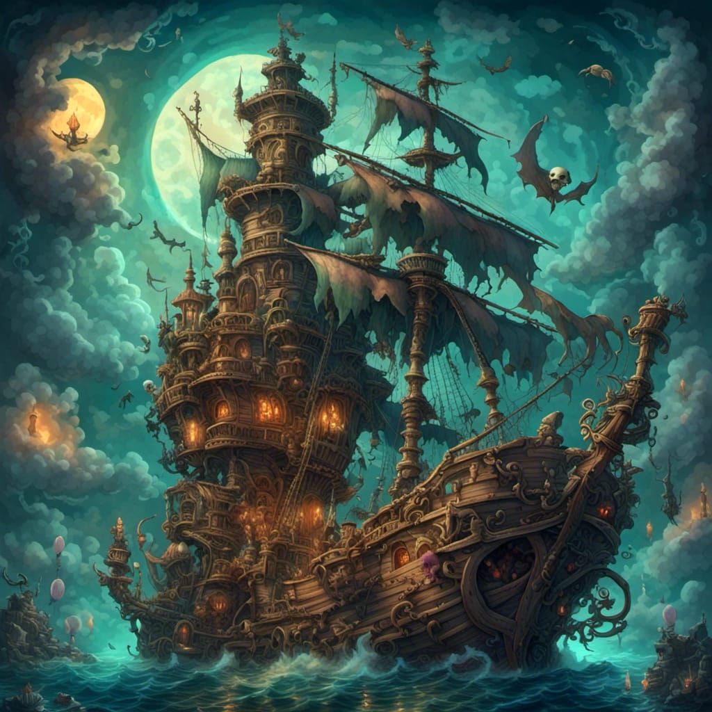 <lora:Dreamy Watercolor:1.0> sunken pirate ship 