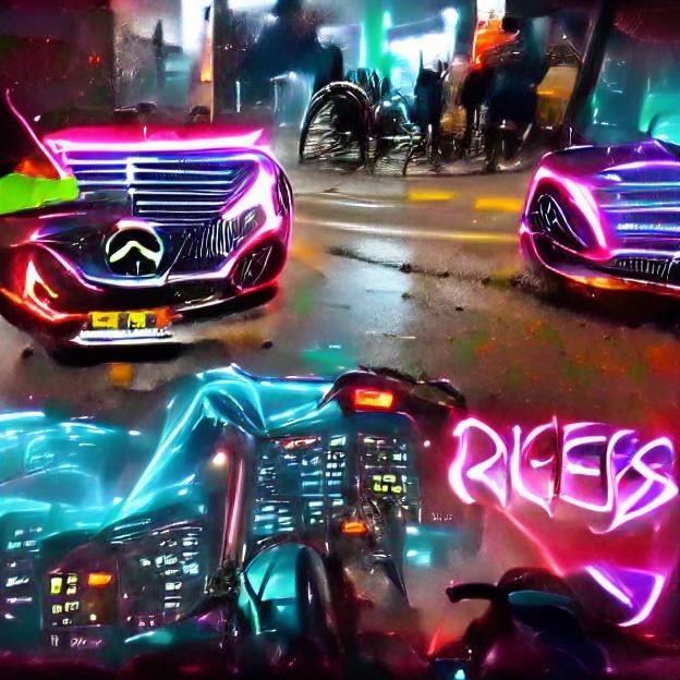 Mercedes ride night neon cyberpunk city 8k