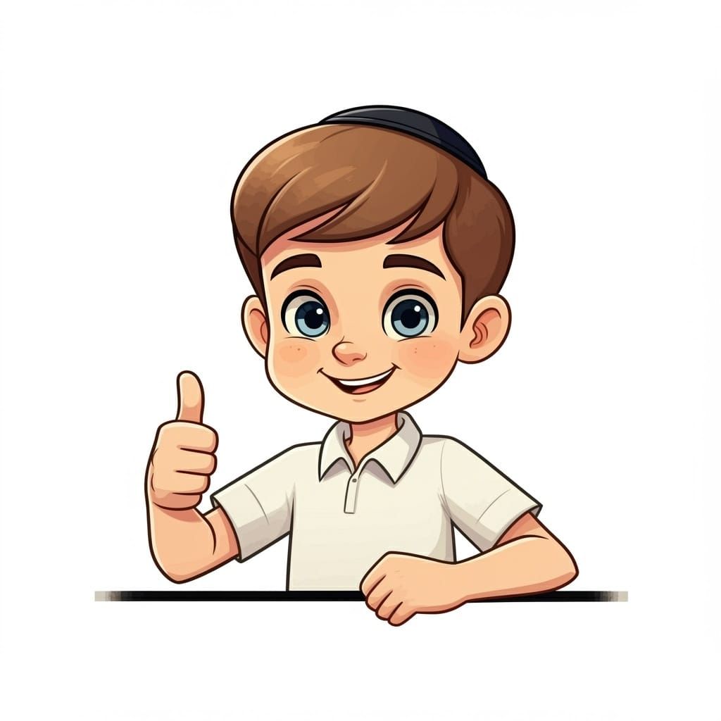 Cheerful Young Boy with Kippah in Cartoon Style