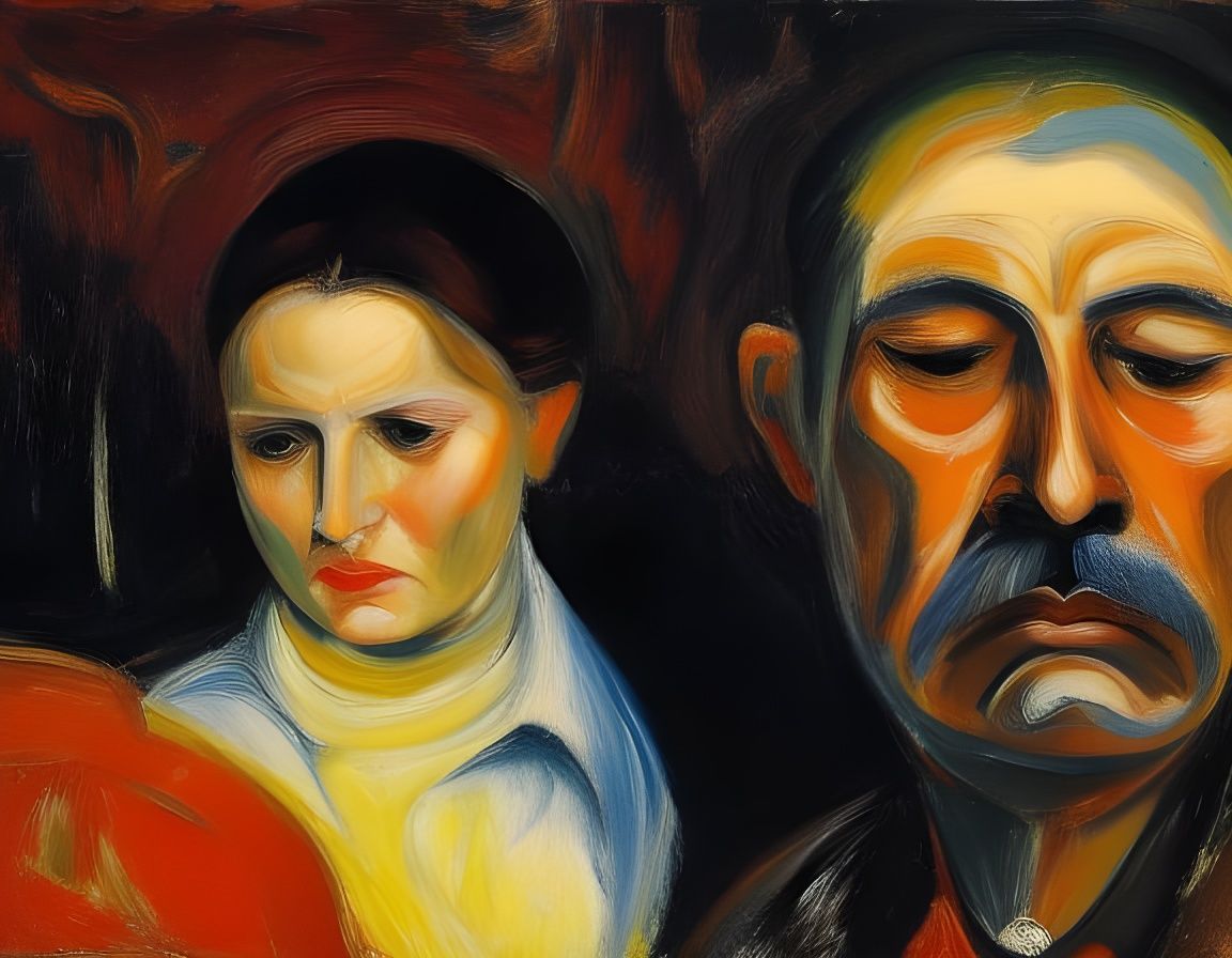 Expressionist Portrait: Sad Woman by Fireplace