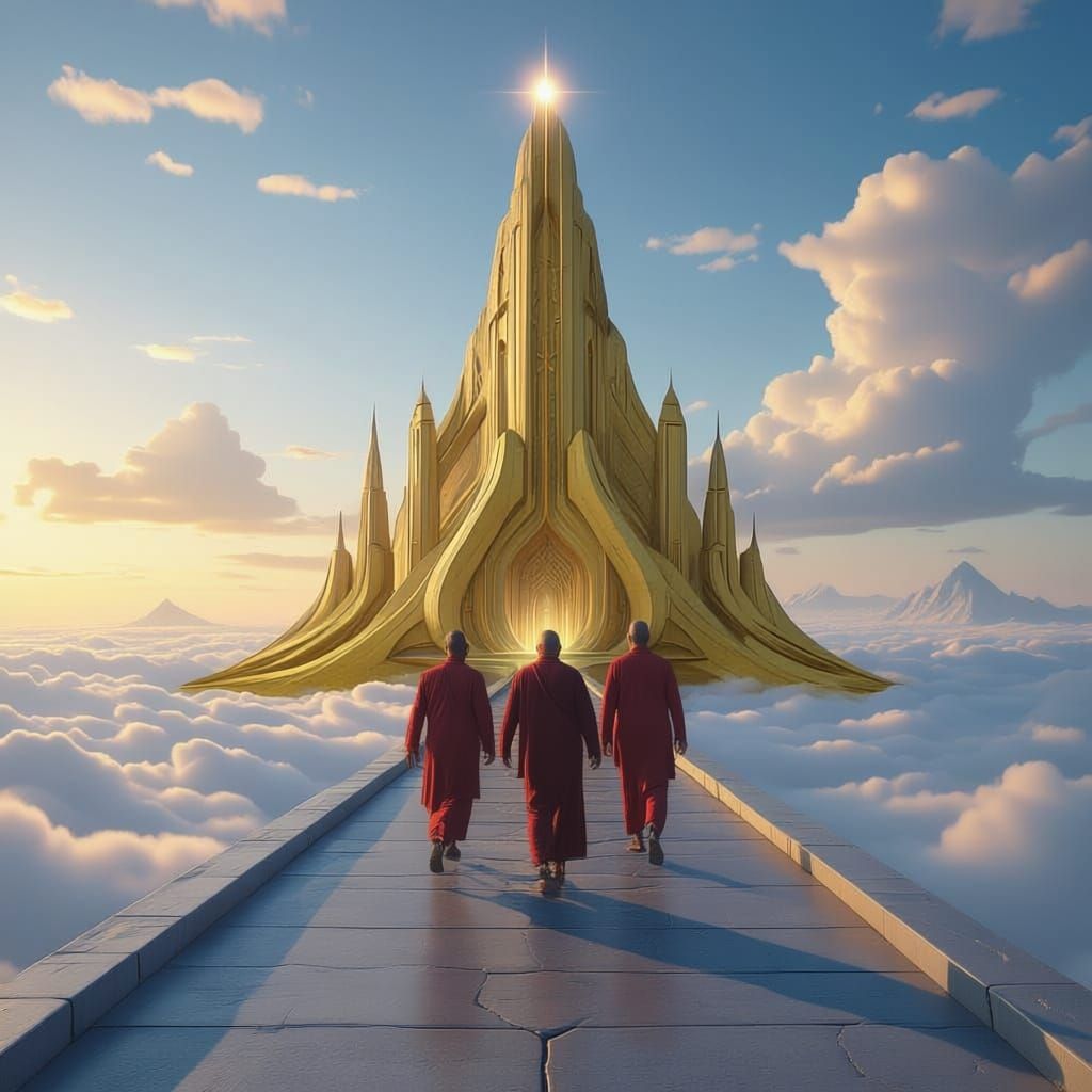 An endless path to reach a visualised futuristic majestic shrine