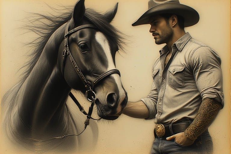 Cowboy, charcoal sketch✏️