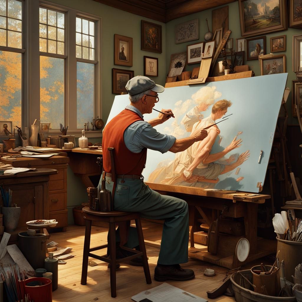 Norman Rockwell in his studio