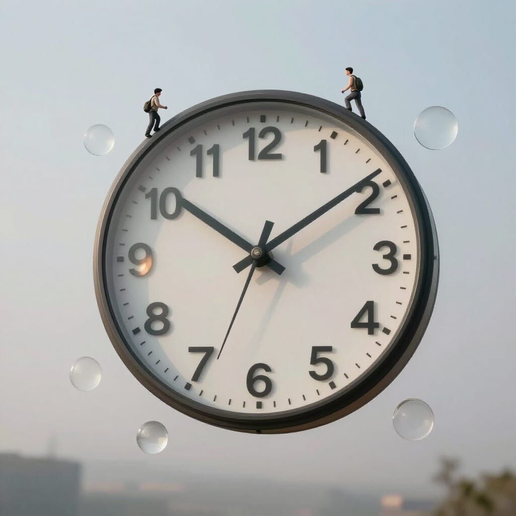 Giant Floating Clock with Climbing Figures
