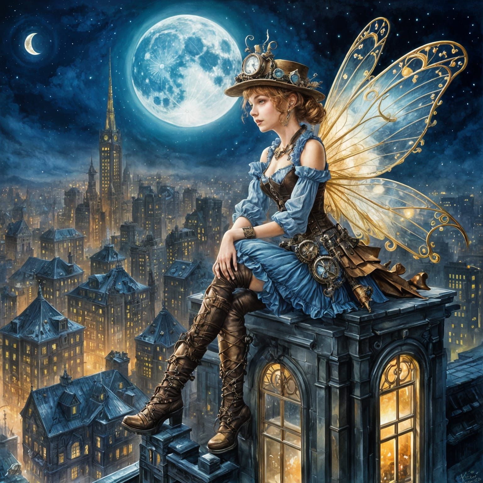 Steampunk fairy in the big city  by @Ria