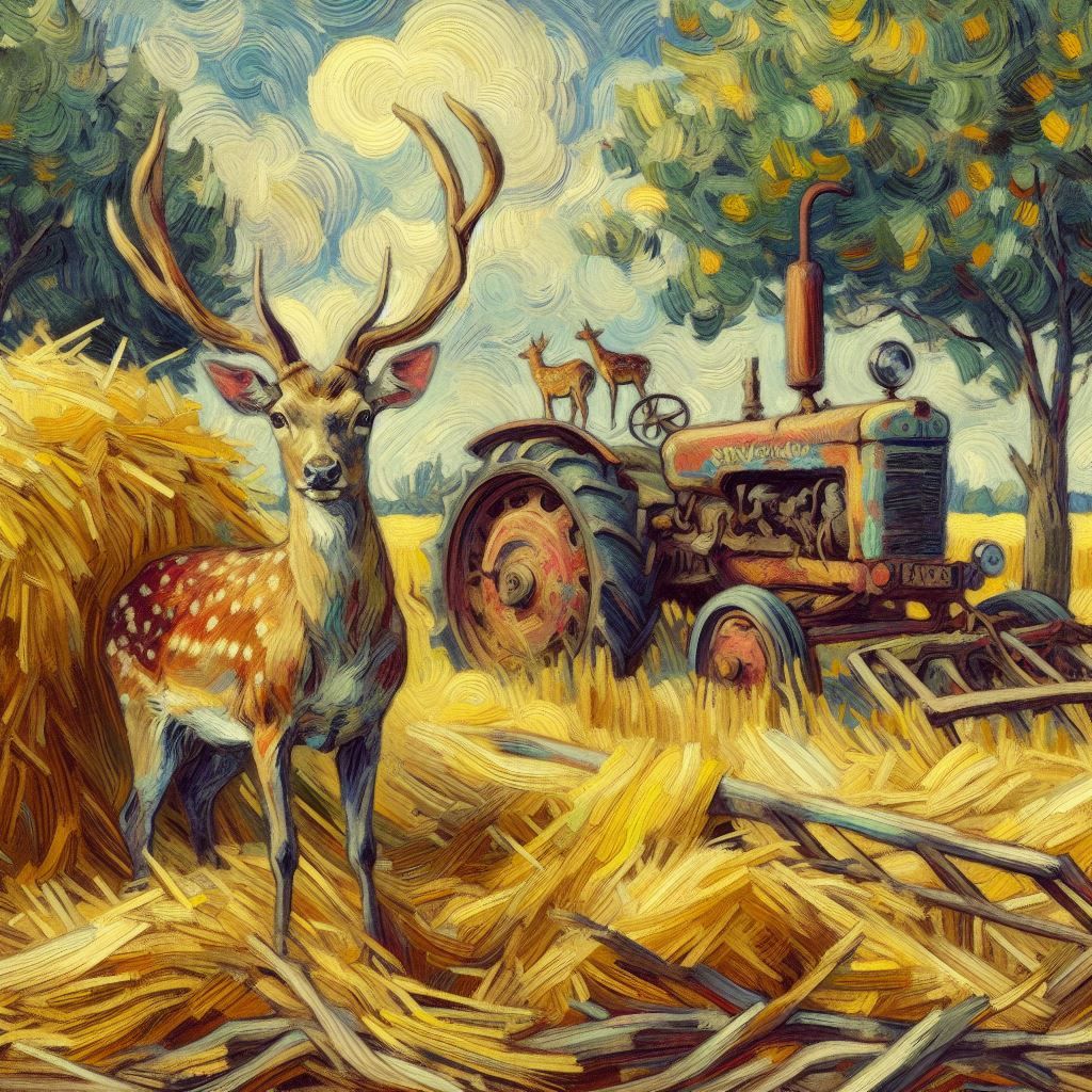 deer in the hay field.