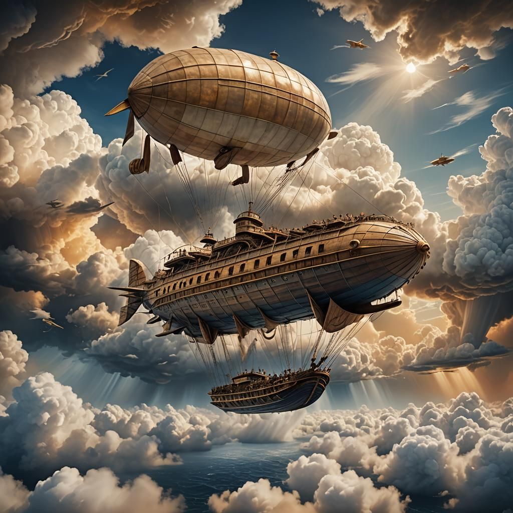 Airship Journey Through Cloudscape: Fantasy Concept Art