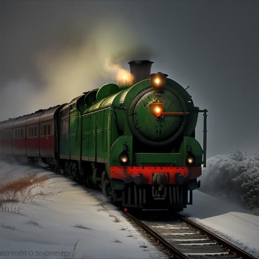 Celtic painted ancient train. Green mood. Chiaroscuro soft blended