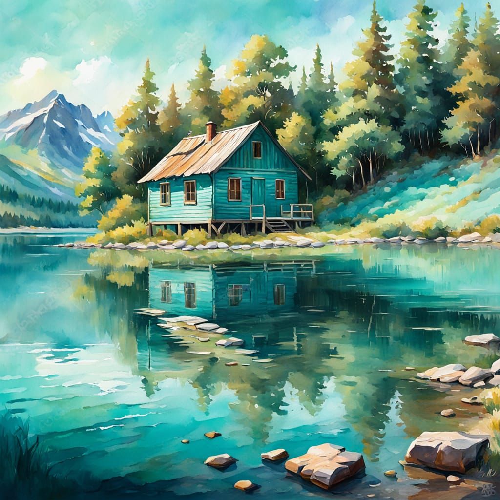 A rustic old turquoise cabin.  by @Suz
