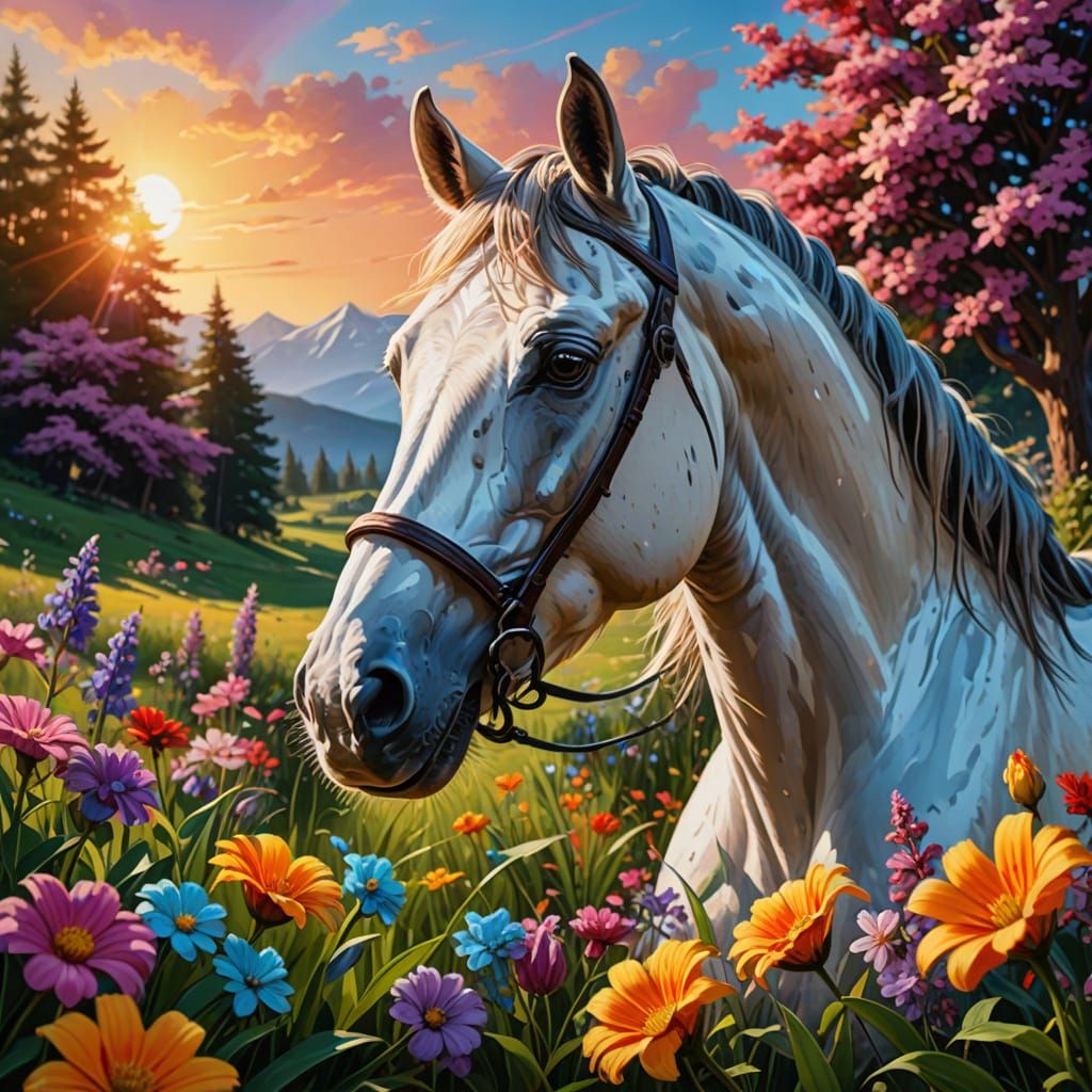 Stunning Horse in Vibrant Paradise Landscape