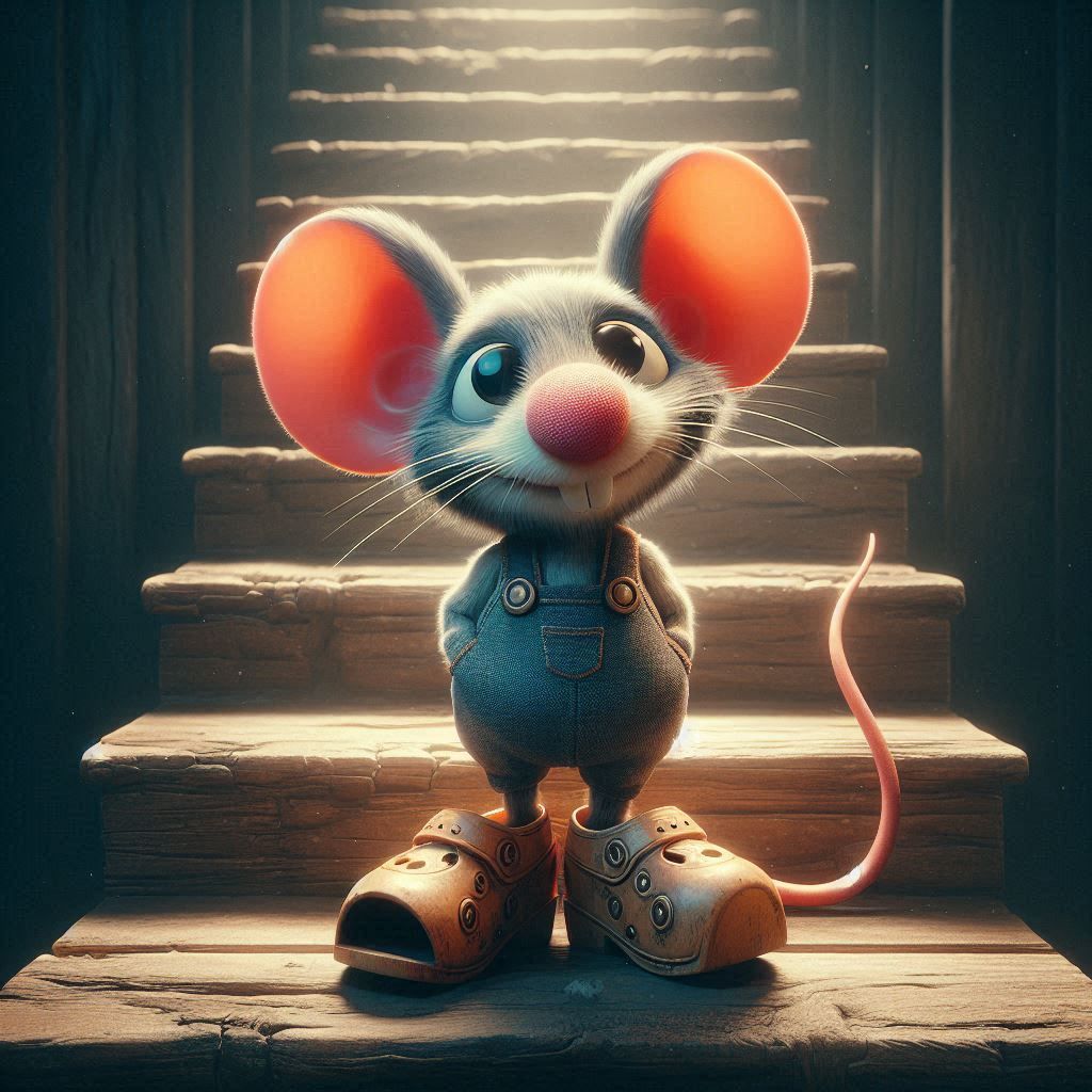 Little mouse with clogs on