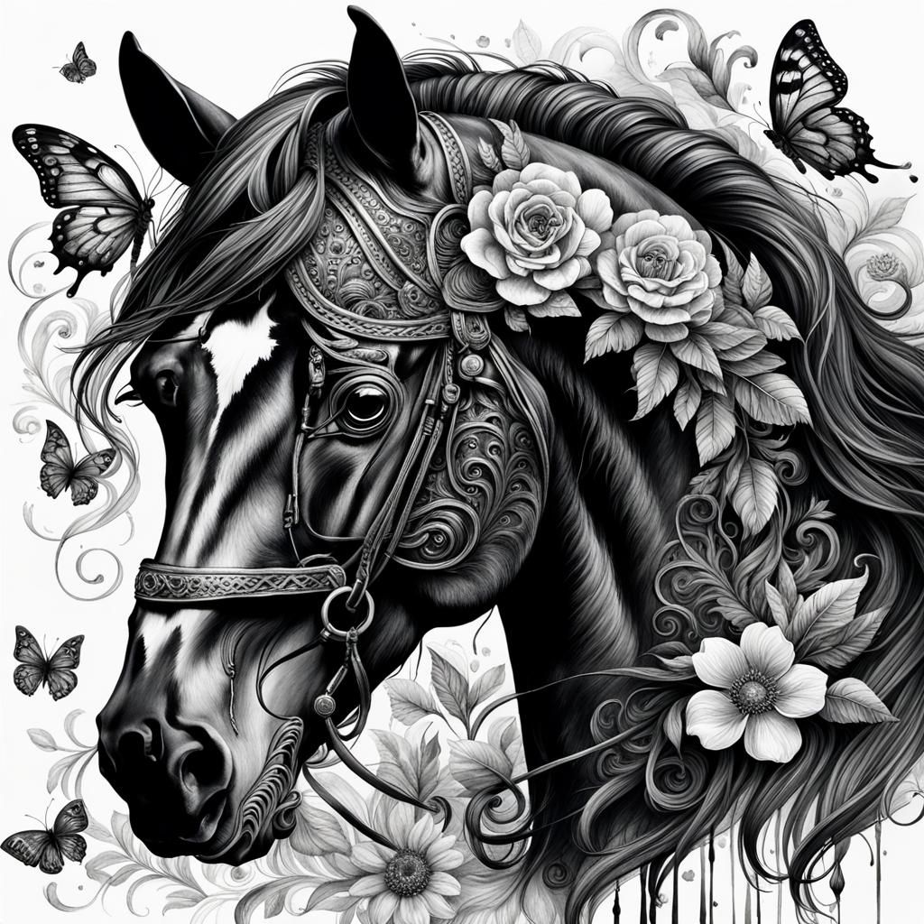 horse portrait  by @DyoArt4 