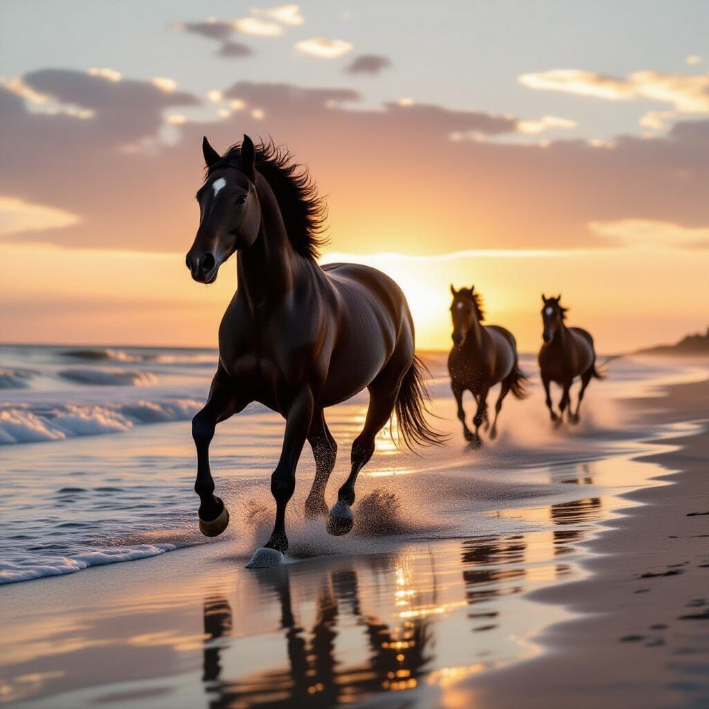 Galloping Horse Silhouettes at Sunrise
