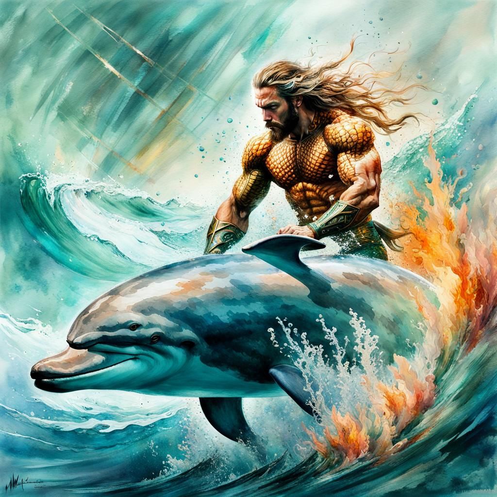 ## Open Prompt :: Aquaman, astride an ancient (((dolphin))), rides the ...