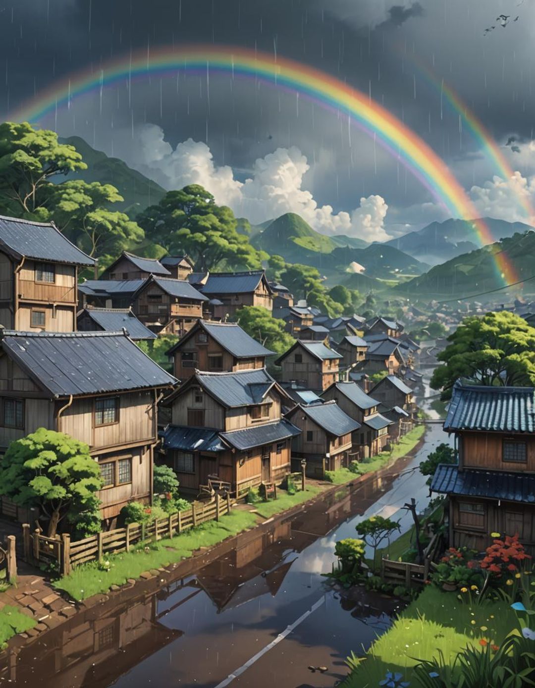 Rainbow at a village - AI Generated Artwork - NightCafe Creator