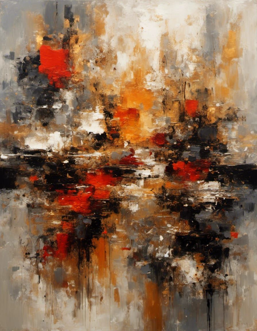 Abstract Light Cubic Art with Gold Brushstrokes