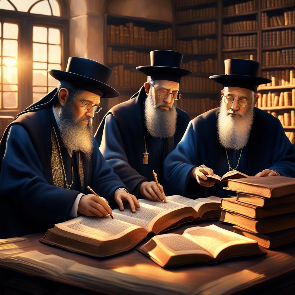 Ultra-Orthodox Rabbis Studying Torah in Golden Light