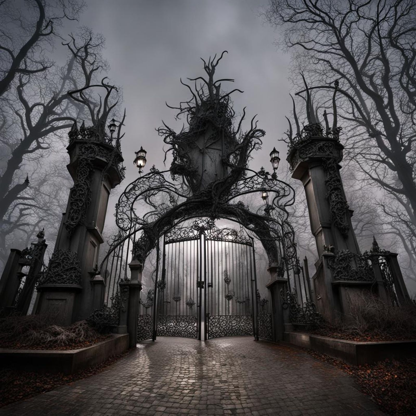 eerie Sculpture, HorrorLand Theme Park Entrance, Grand and imposing ...