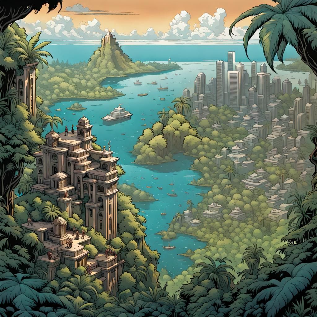 You are looking at the distant city of Atlantis surrounded b...