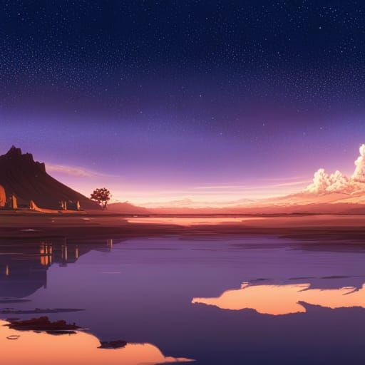 Starfall over the lake at night