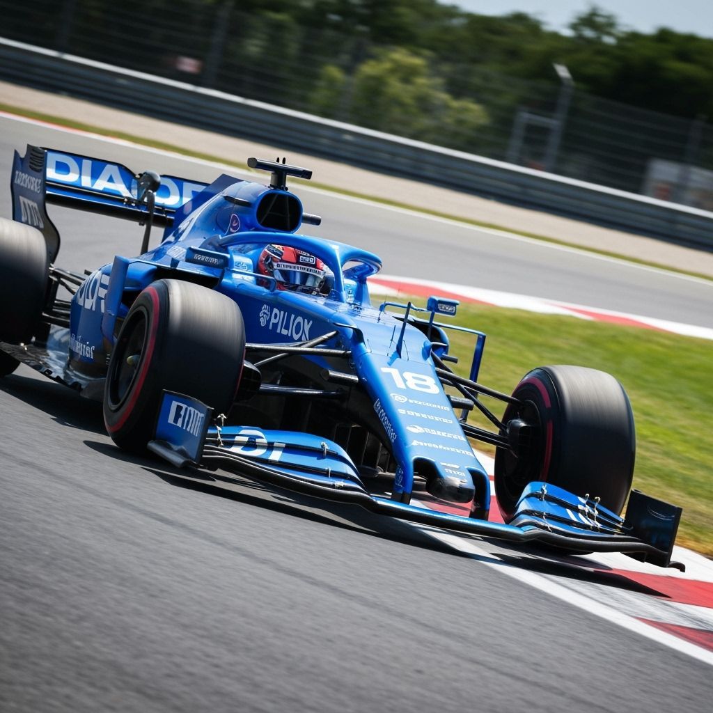 Electric Blue Formula 1 Car on Racetrack