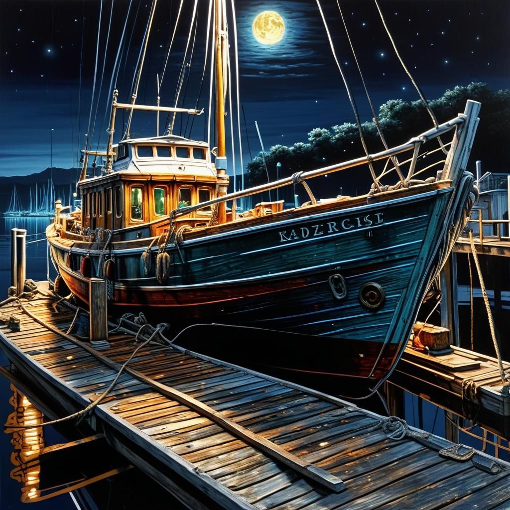 Boat Docked At Night - AI Generated Artwork - NightCafe Creator