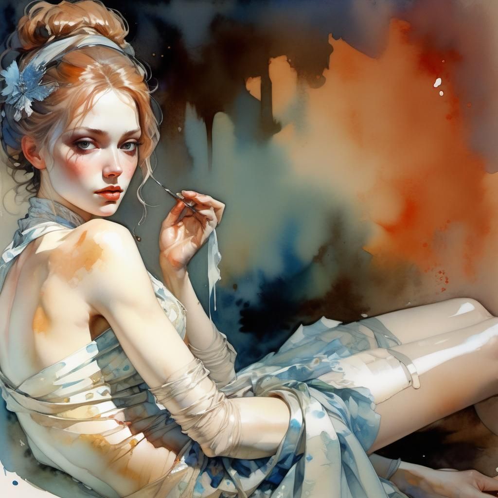 Glowing Damsel: Watercolor Portrait in Fantasy Art Style
