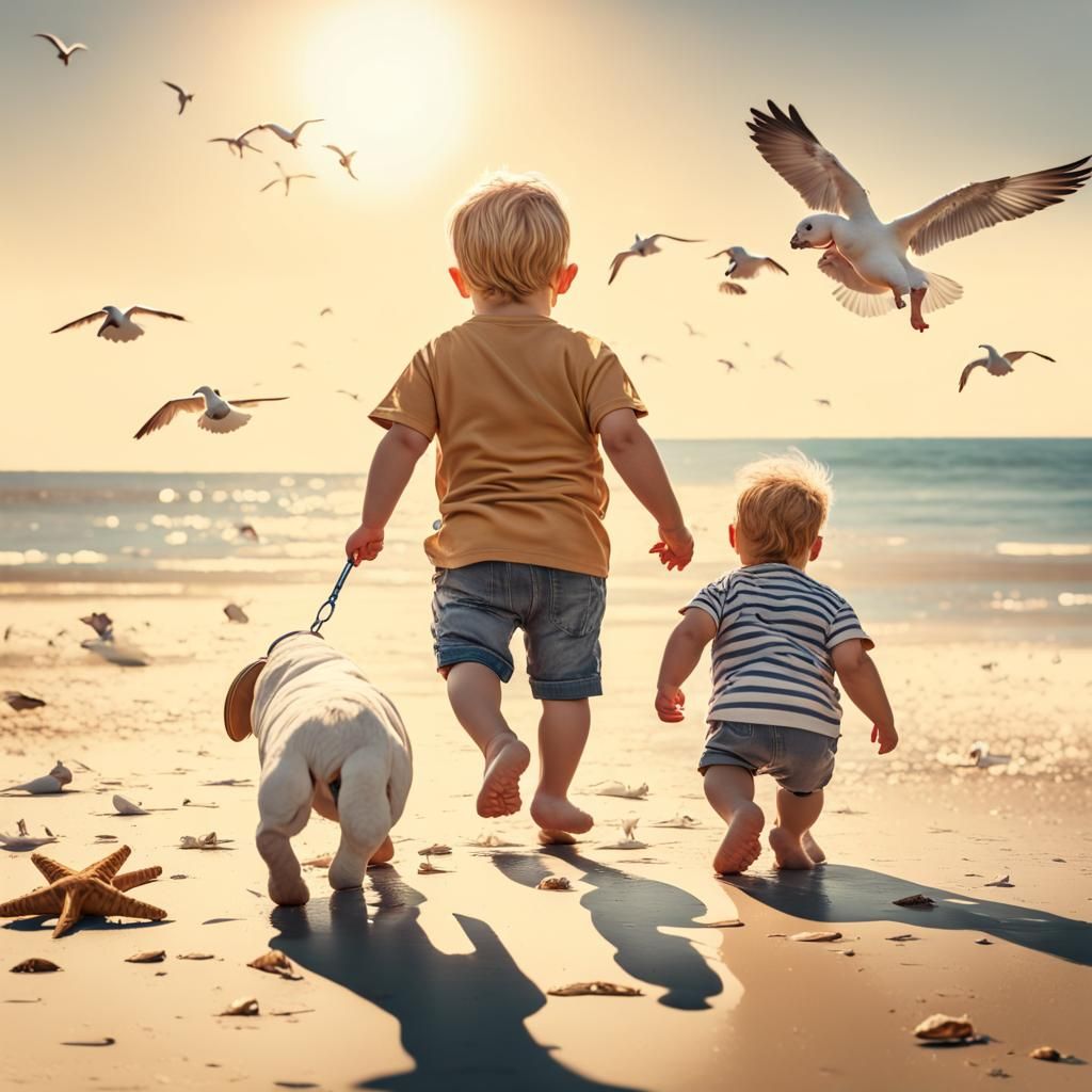 Little blonde haired boy toddler and english bulldog walking...