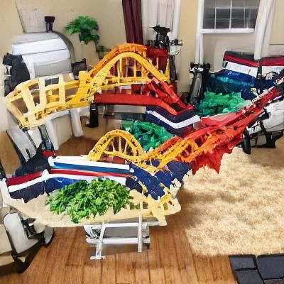 Multicolored Half-built Lego Brick Set of a Rollercoaster