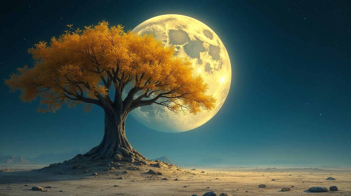 Yellow tree and the moon