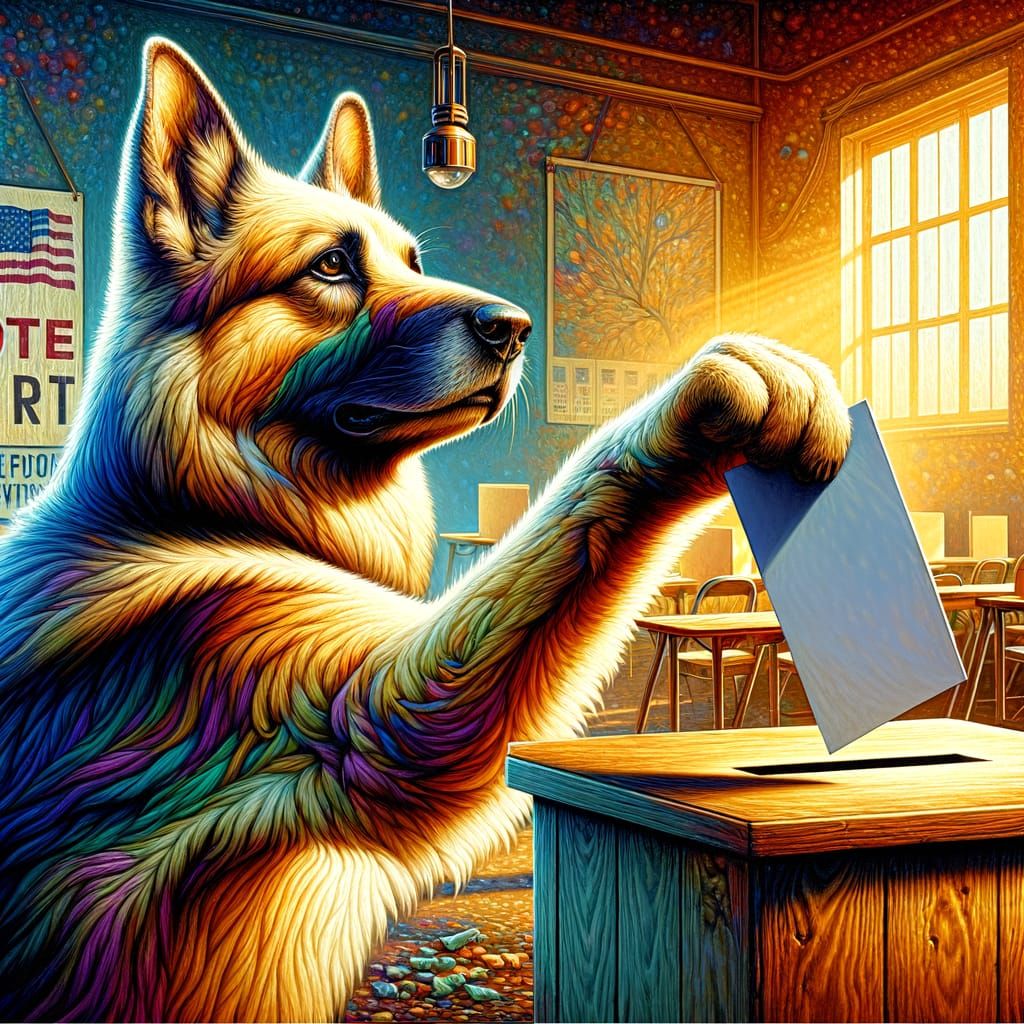 German Shepherd dog voting for a better future, go and vote ...