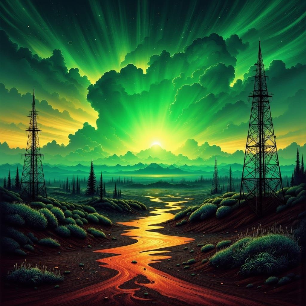 <lora:NeonBlitzFL:1.0> <lora:Flux Oil and Glory:1.0> <lora:mystic flux:1.0> Neon mysticism, green and orange, sky and so...