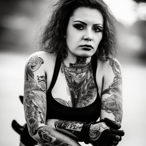 Beautiful tattooed biker lady