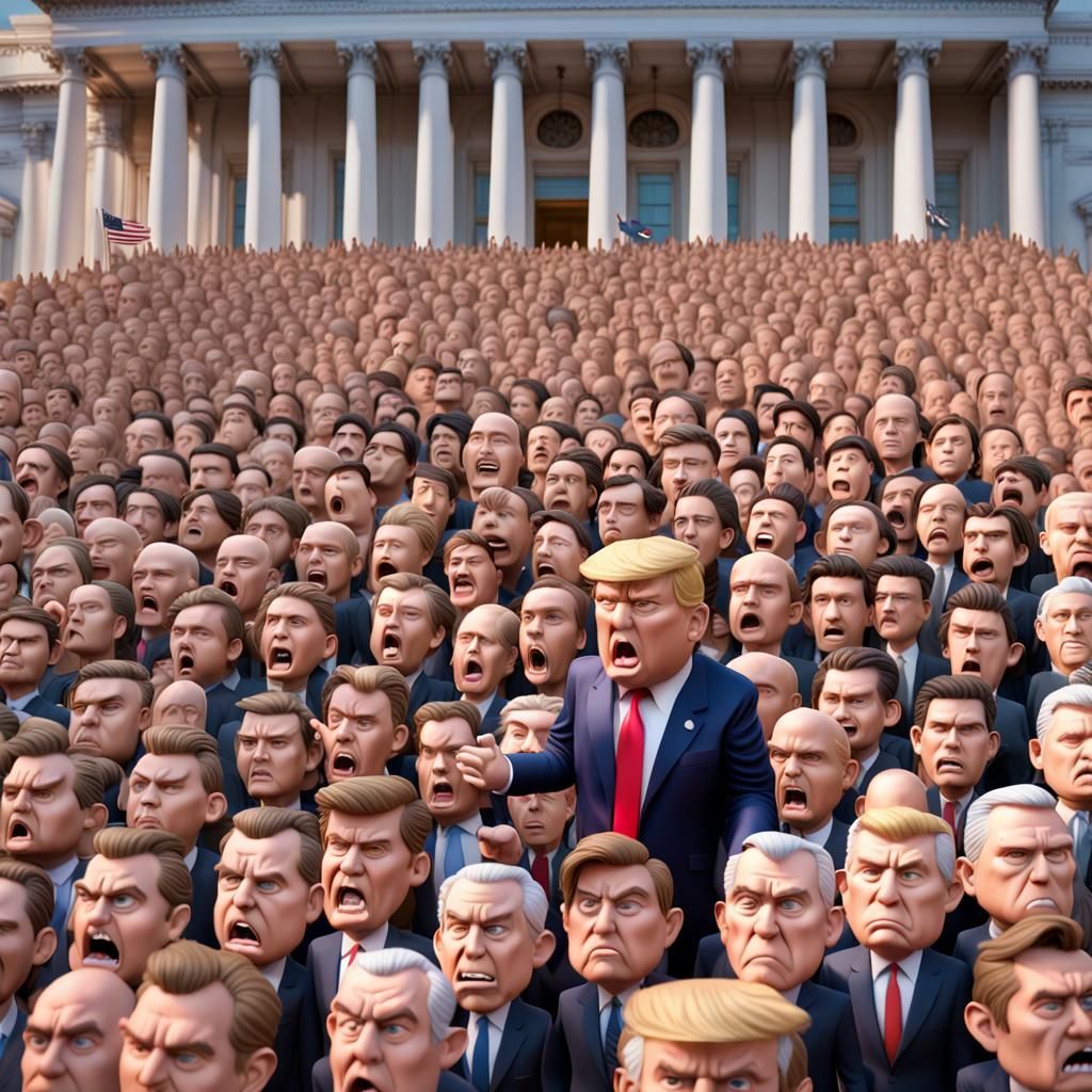 a crowd of angry bobbleheads storming the Washington capitol