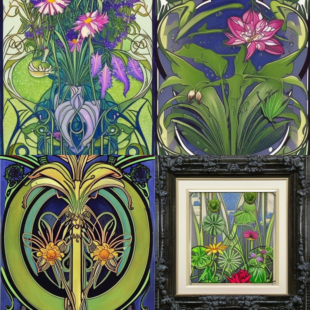 "ART NOUVEAU, PLANTS AND FLOWERS UNDER THE RAIN"