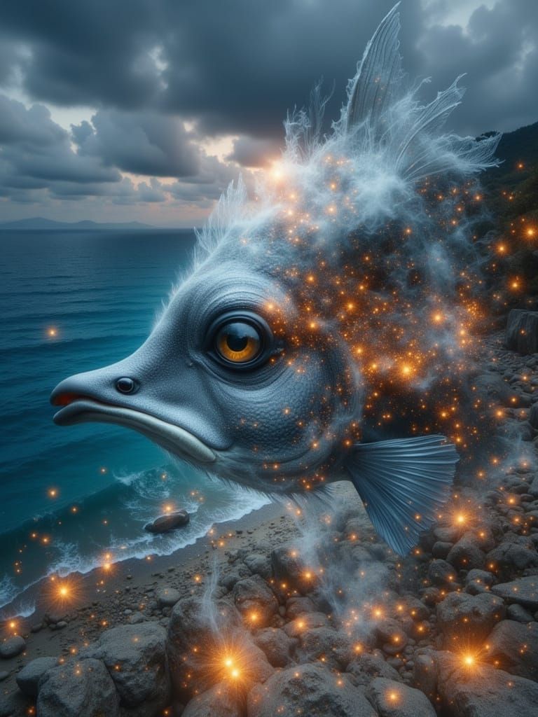 Ghostly Flying Fish in Smoky Double Exposure