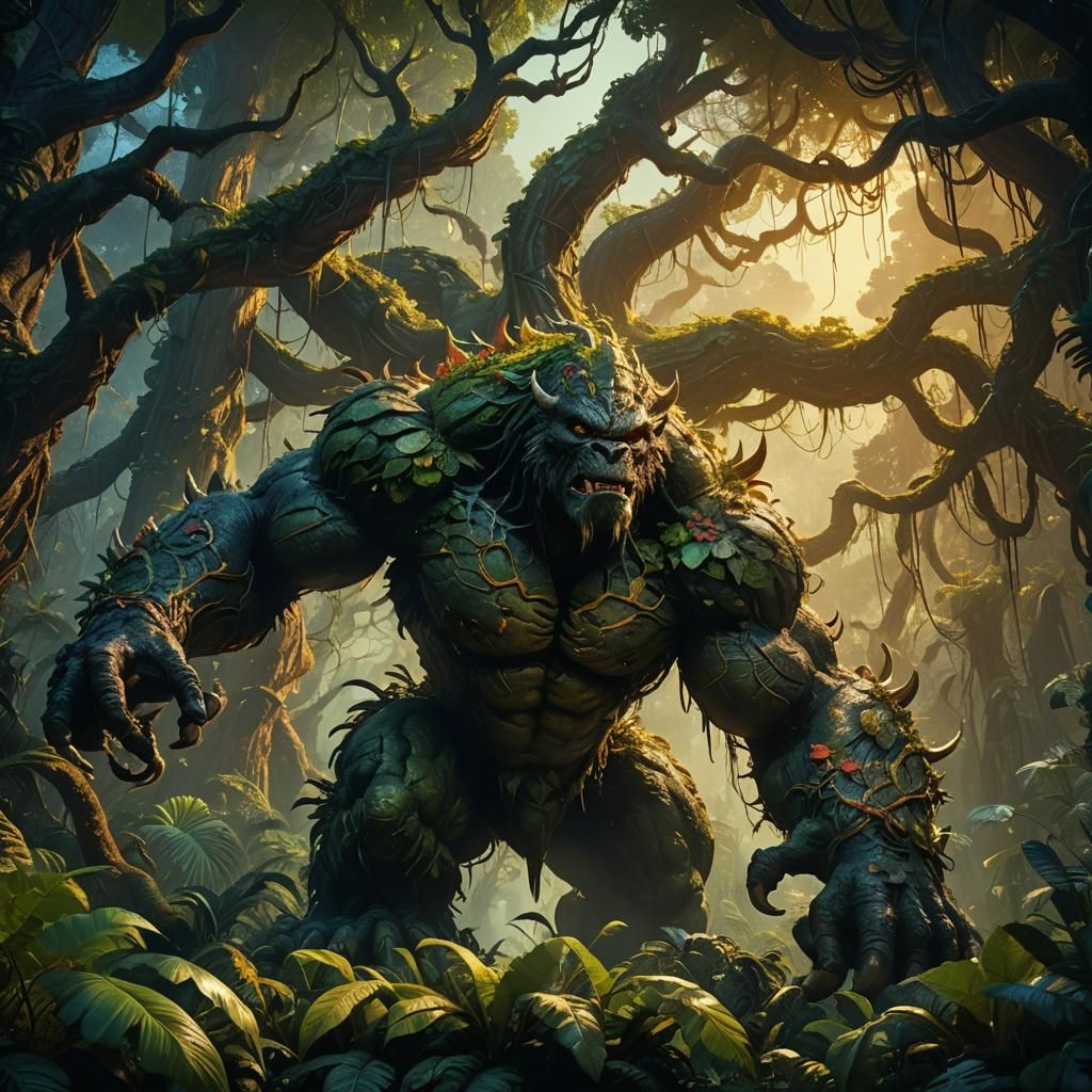 Towering Jungle Monster in Epic Fantasy Style