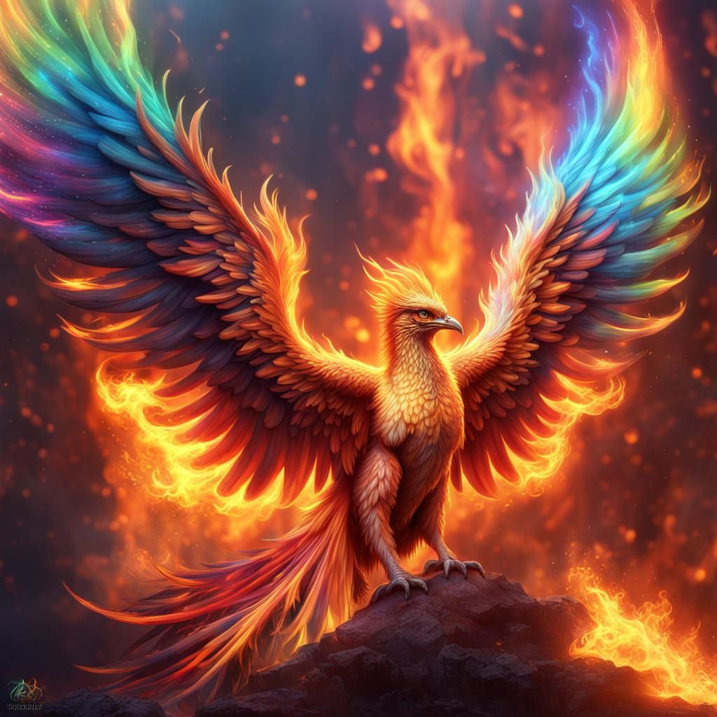 Phoenix with wings of rainbow flames! 🔥 