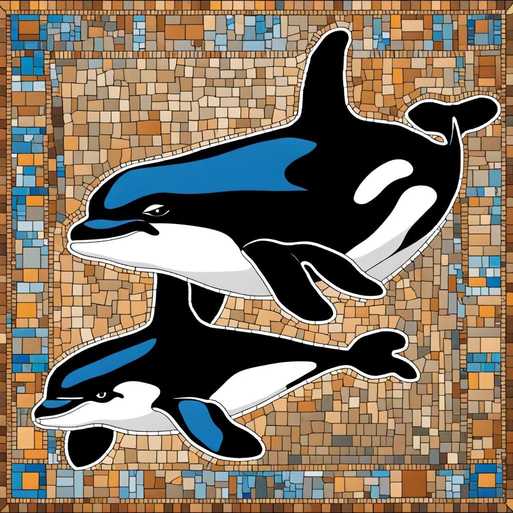 Orca and her baby,  mosaic