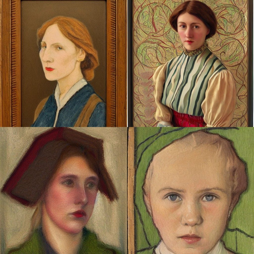 A portrait in the style of Arts and Crafts movement