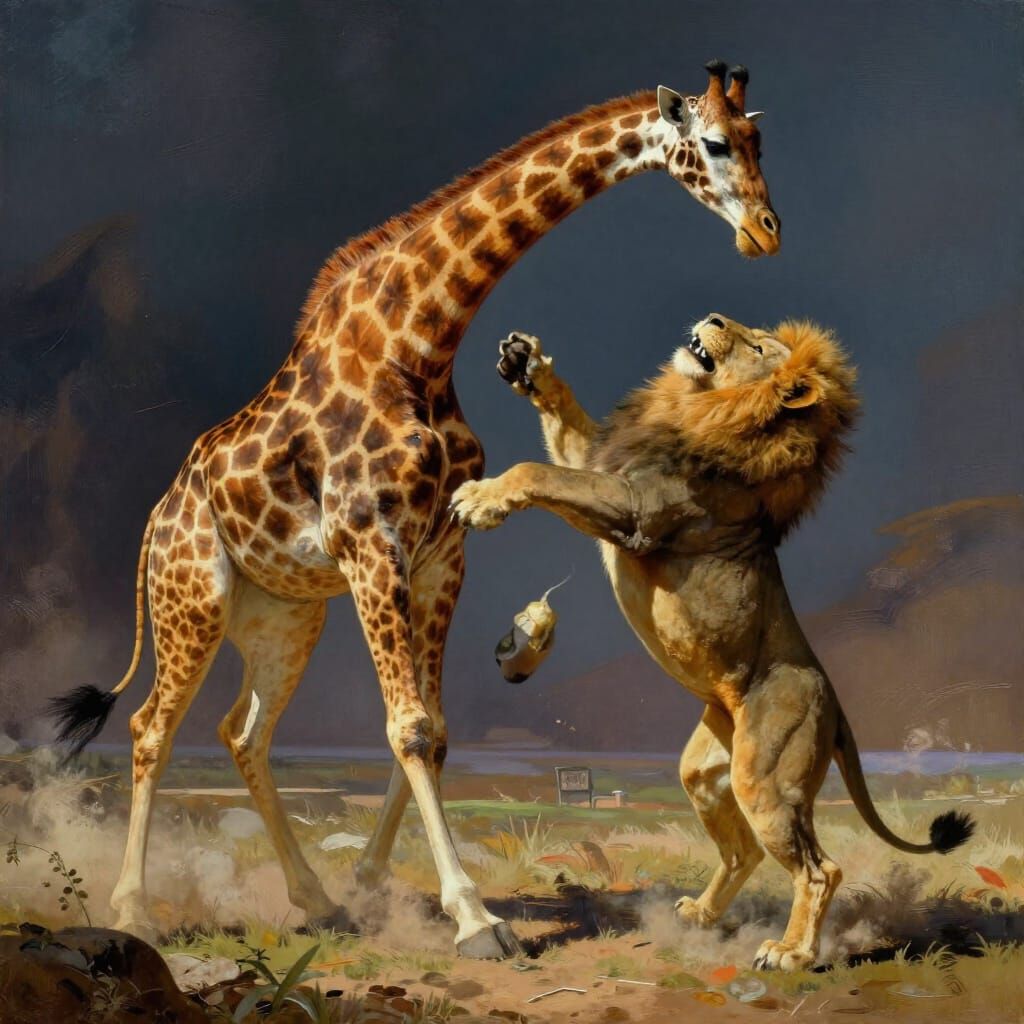 Giraffe Kicks Lion Airborne in Epic Struggle