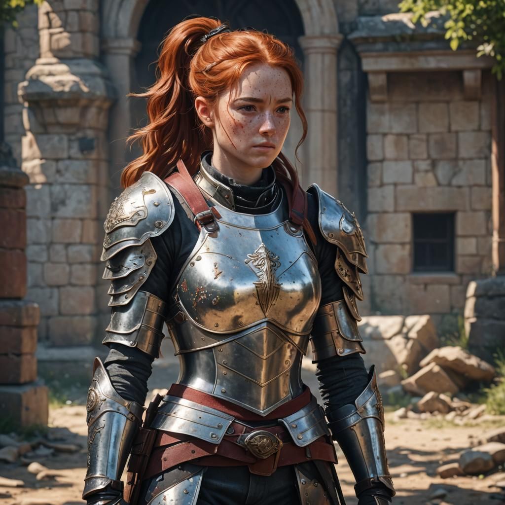 Red-Haired Sci-Fi Girl in Dappled Sunlight