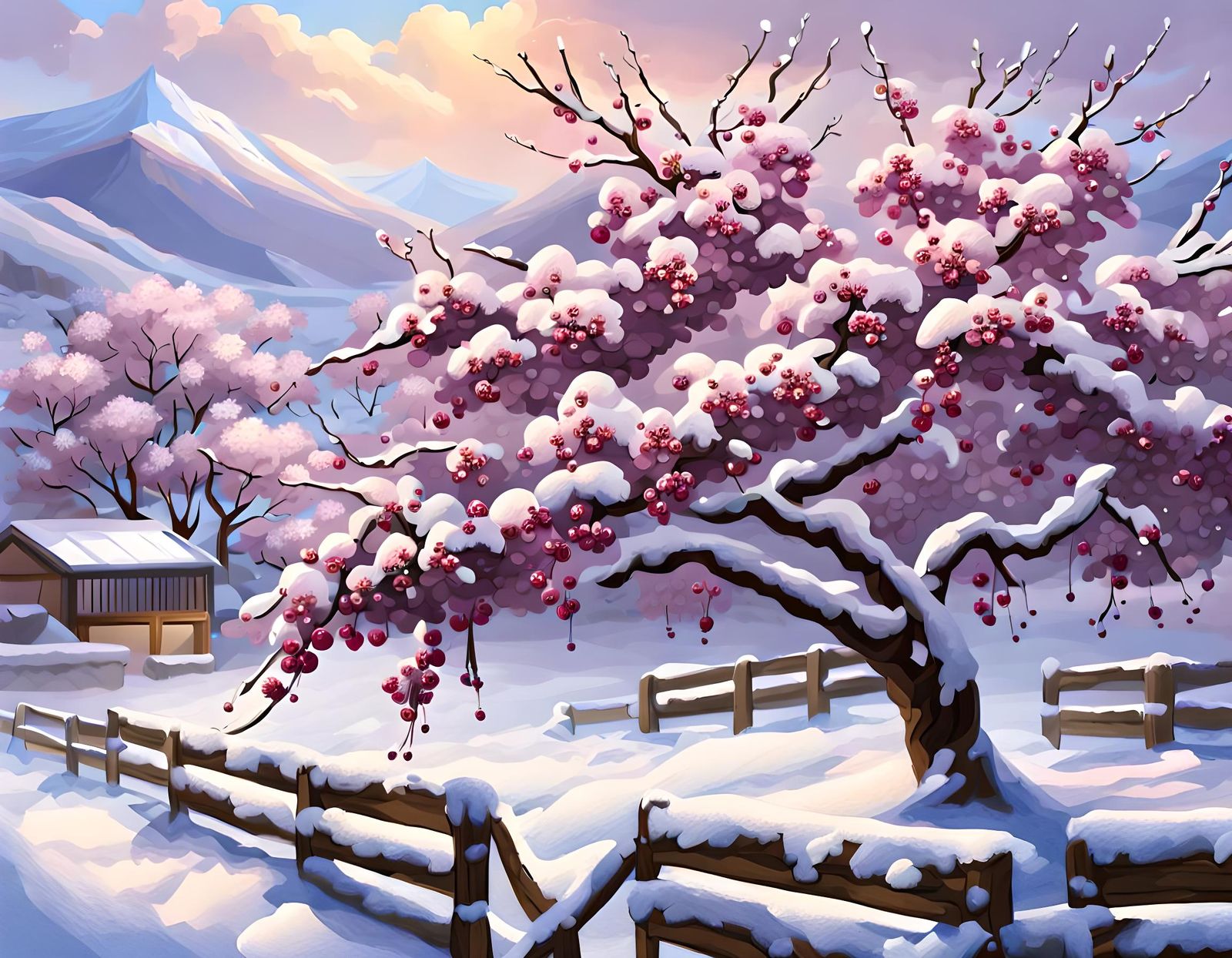 Plum blossoms covered in snów... v2